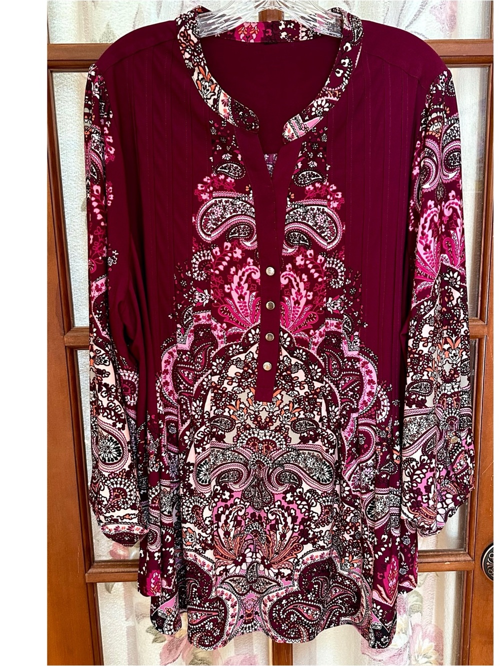 Women’s Burgundy Paisley Tunic Top
